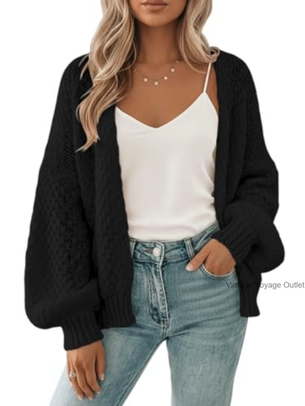 Waffle Knit Open Front Cardigan Oversized Crochet Long Sleeve Lightweight
